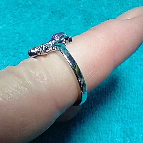 Silvertone rainbow chakra Lily peace ring colorful multicolor - Picture 4 of 5